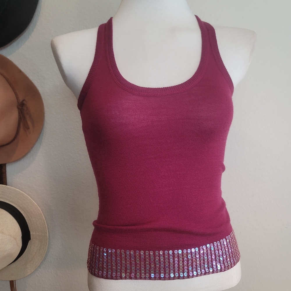 CLUB MONACO MERINO WOOL TANK TOP SEQUINS KNITTED MATERIAL RACERBACK WOMEN'S  S/P